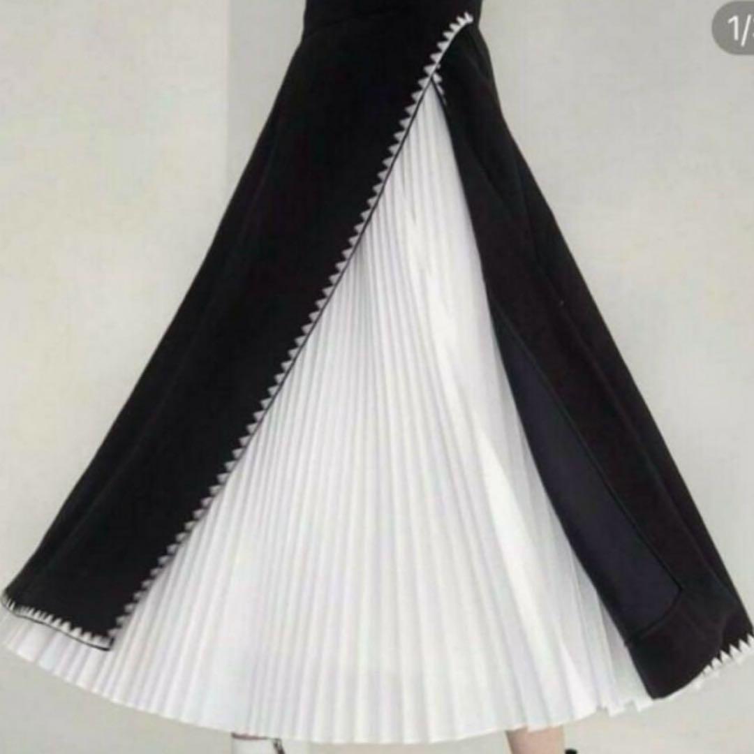 人気✨シートーキョー　ナタリーアシンメトリープリーツスカートバイカラーモノトーン