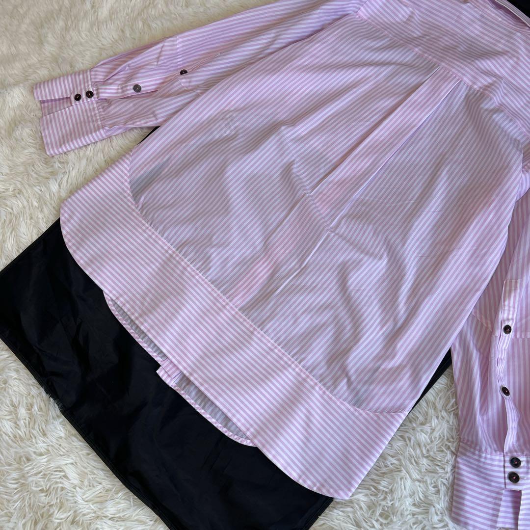 美品✨完売 エンフォルド ストライプ ソリッドスリーブシャツ ロゴ刺繍 ピンク