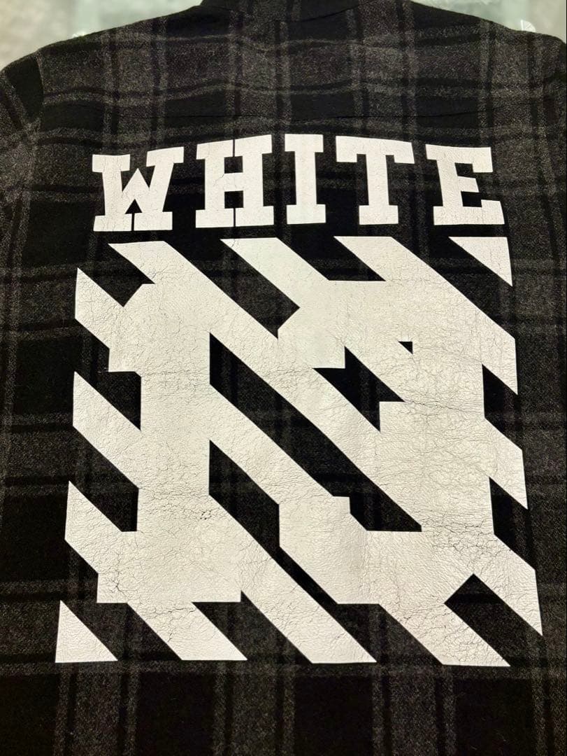 最終価格希少ブラックoff-whiteチェック柄長袖ロングシャツ