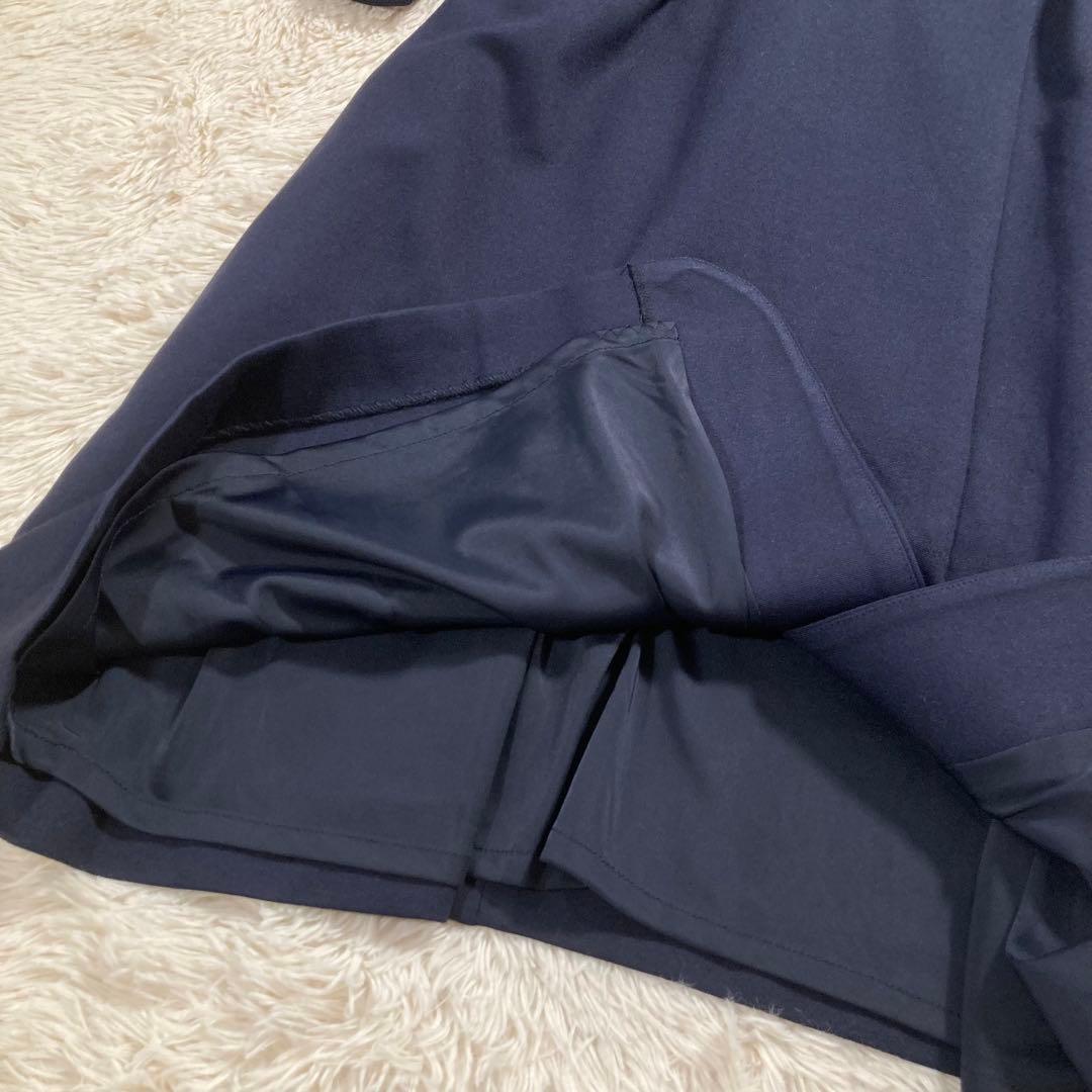 未使用タグ付 ローラアシュレイ ひざ丈ワンピース フレア 七分袖 紺色