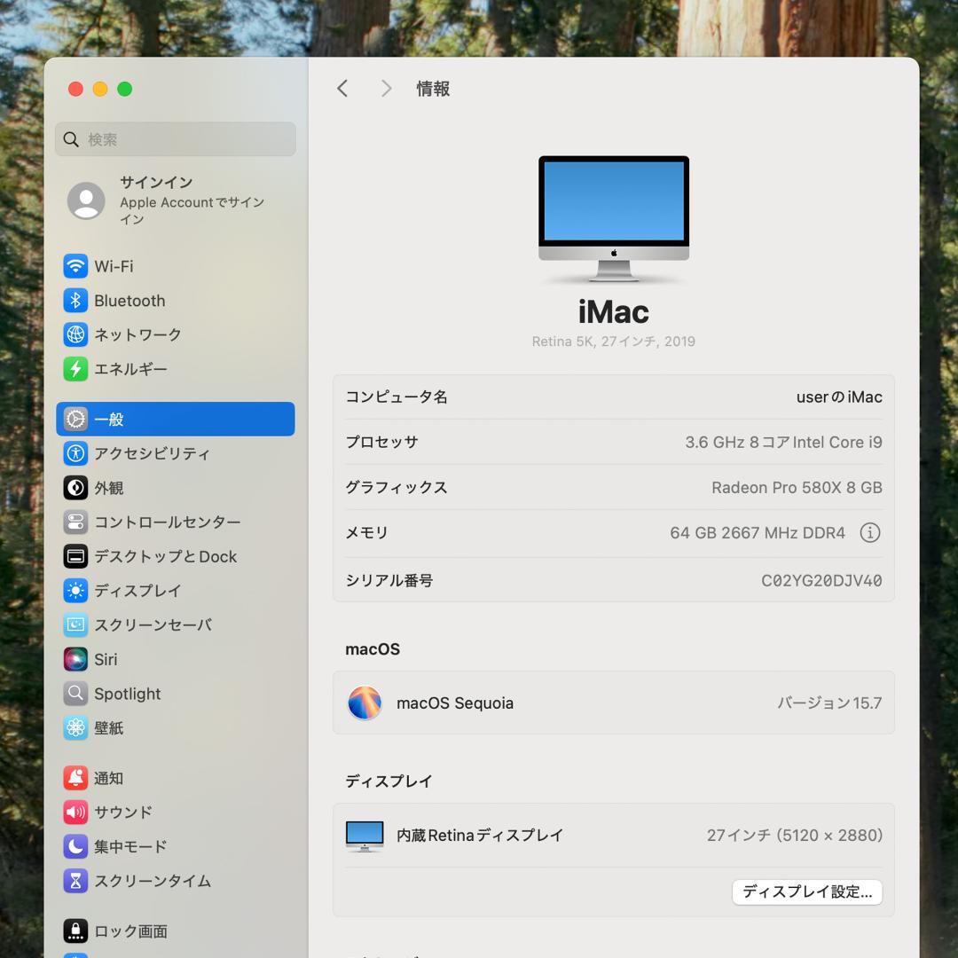 【美品】iMac2019 27inch i9 SSD合計2TB メモリ64GB
