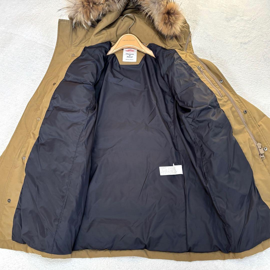 美品☆ダントン タッサー ダウンジャケット ロング タヌキファー ベージュ 36