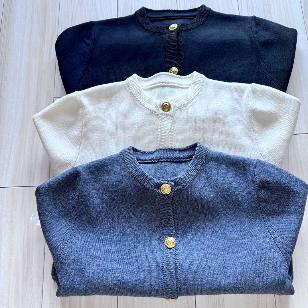 【未使用品】anuansオリジナルボタンノーカラーニットジャケット フリー