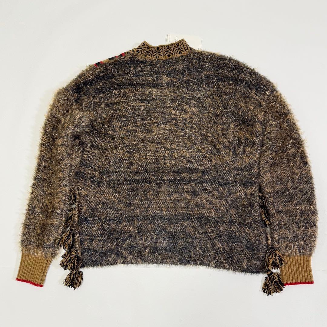 マメクロゴウチ タグ付き エスニック柄フリンジ ニット セーター ブラウン M