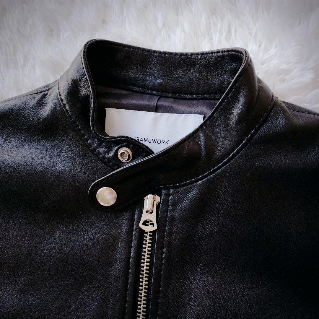 【美品】フレームワーク　ラム　ジップアップ　ライダースジャケット　黒　シングル