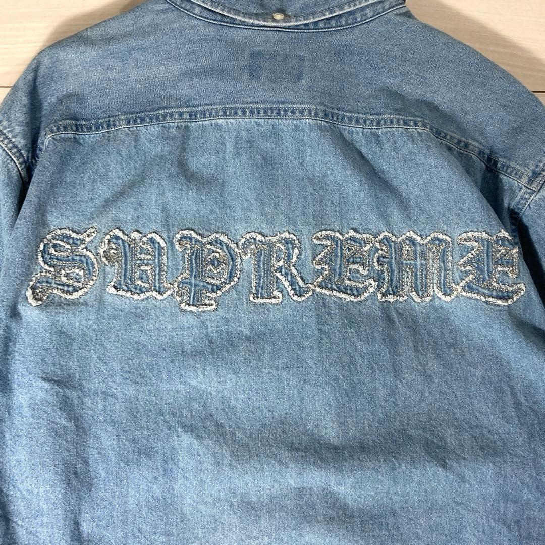 【希少XL】SUPREME シュプリーム バック刺繍ロゴ アップリケデニムシャツ