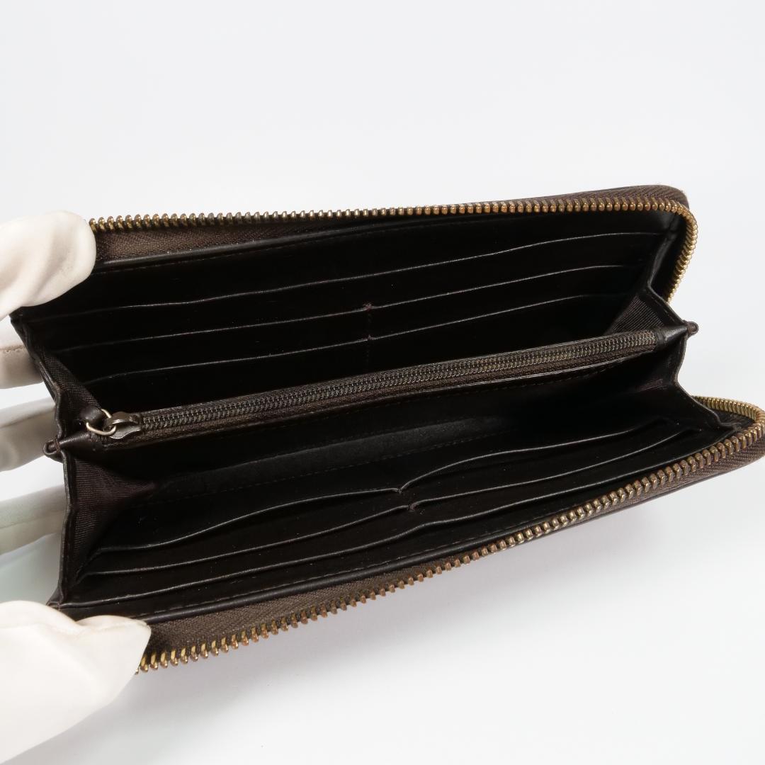 美品✨グッチ 長財布 シマ レザー GG柄 L字ファスナー ダークブラウン