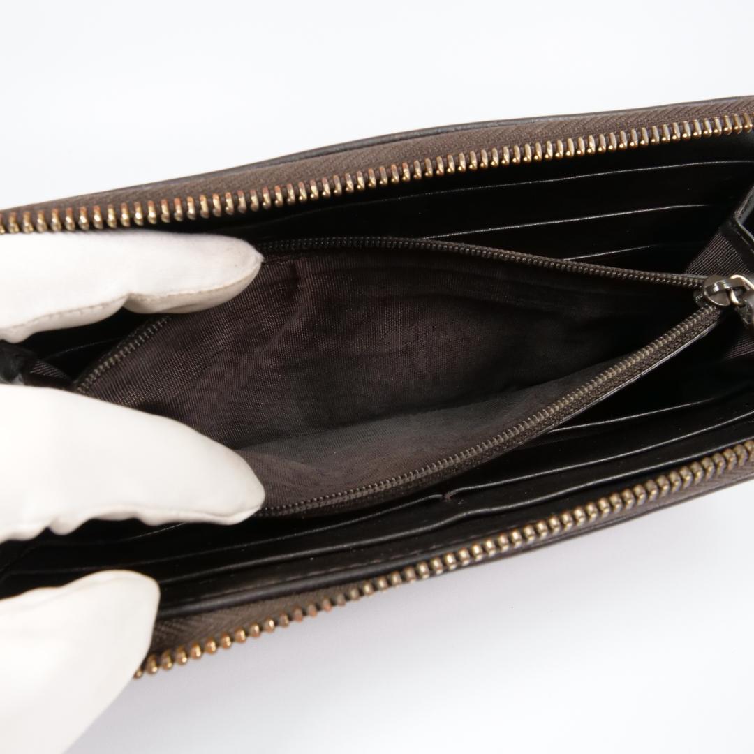 美品✨グッチ 長財布 シマ レザー GG柄 L字ファスナー ダークブラウン