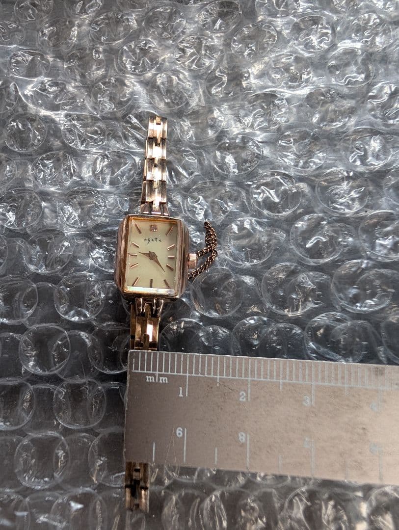 agete アガットK18GP ジュエリーローズゴールド スクエア 腕時計