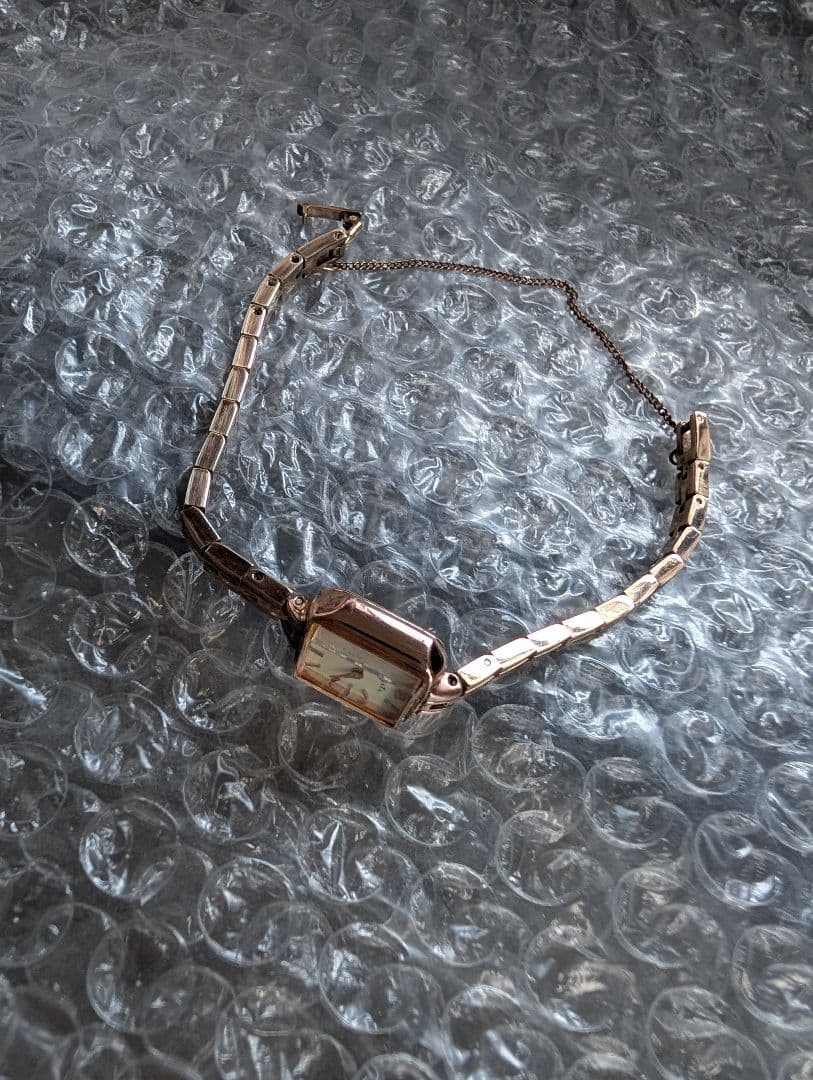 agete アガットK18GP ジュエリーローズゴールド スクエア 腕時計