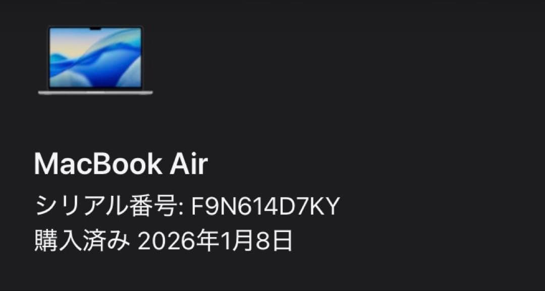 MacBook Air M4 シルバー 16GBメモリ　256GB SSD