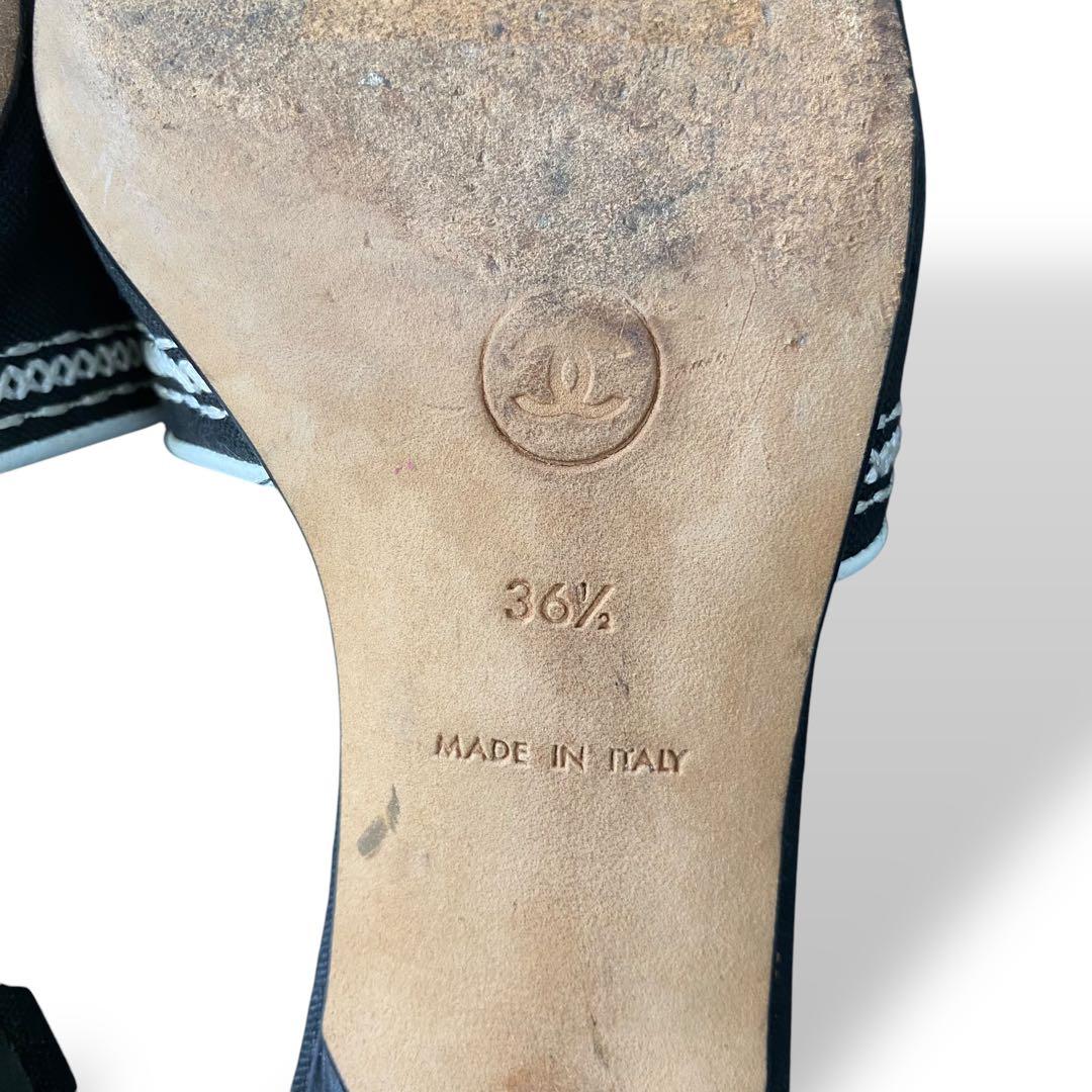 CHANEL ロゴ刺繍　ミュール　白　黒　23-23.5cm