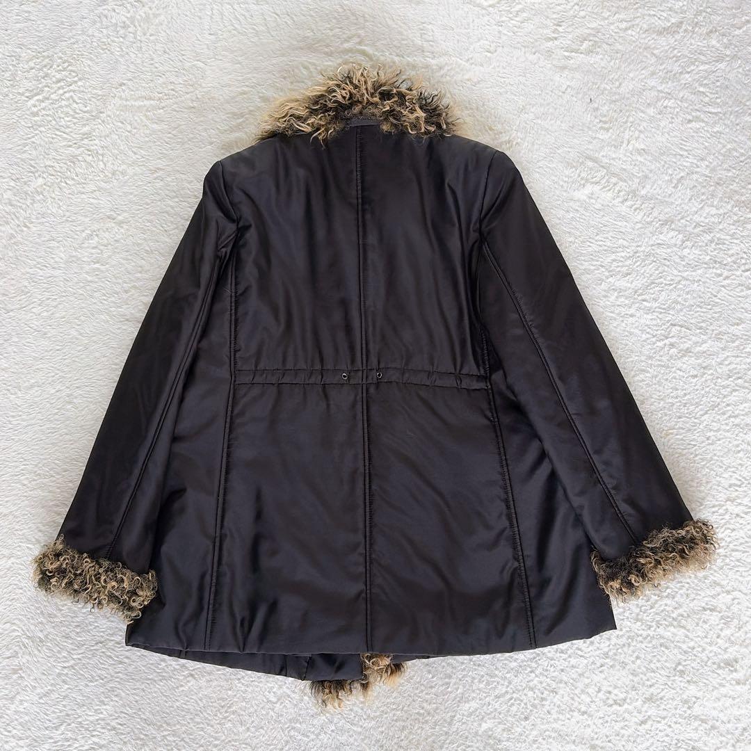 美品✨【バルマン】チベットラムファー シルク100% 中綿コート ブラック 38