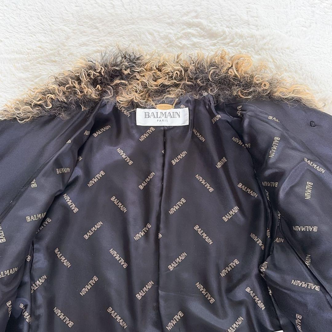 美品✨【バルマン】チベットラムファー シルク100% 中綿コート ブラック 38