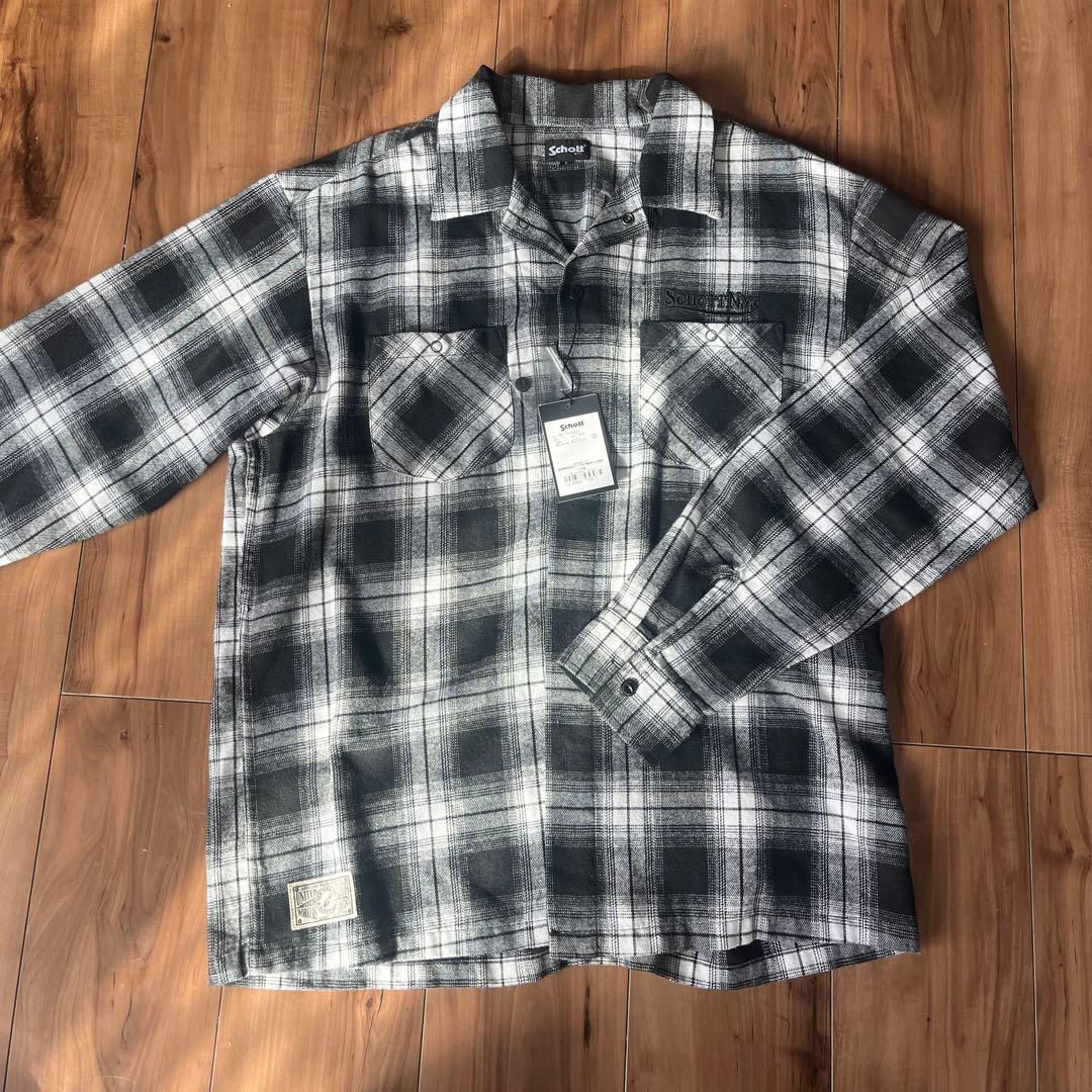 Schott ブラック/ホワイト チェックネルシャツ Lサイズ