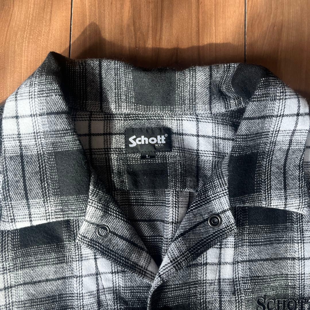 Schott ブラック/ホワイト チェックネルシャツ Lサイズ