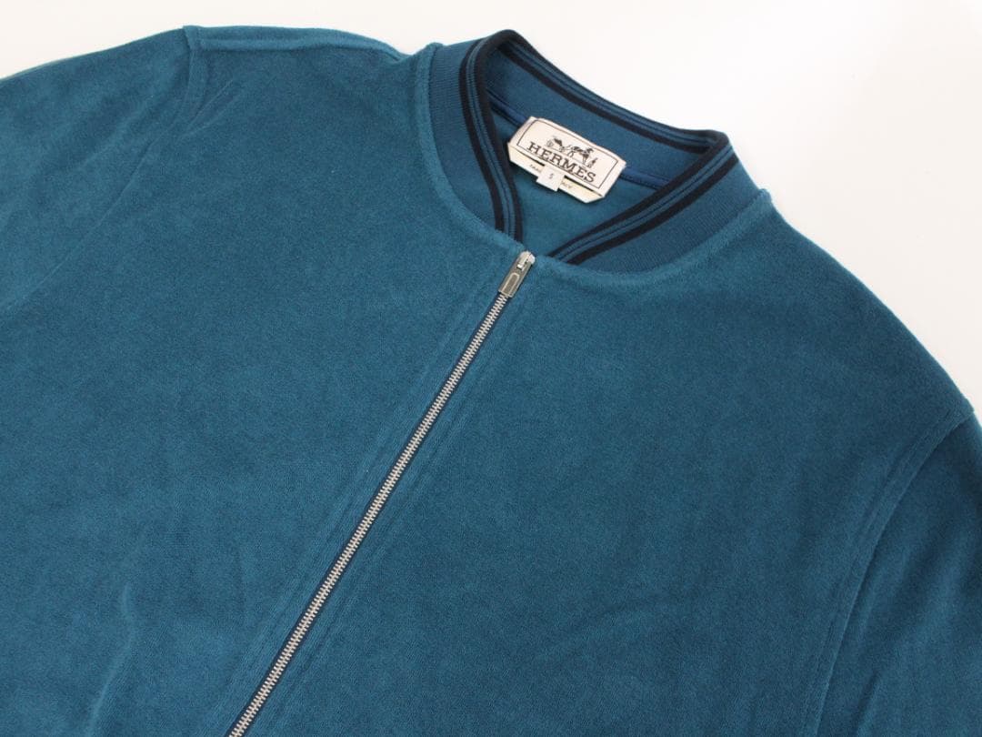 ▲エルメス HERMES コットン パイルブルゾン ジップアップ ターコイズ