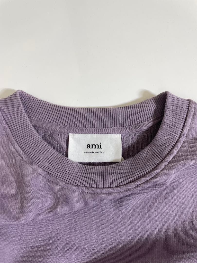ami parisアミパリス ハートロゴ刺繍プルオーバースエットパープルサイズL