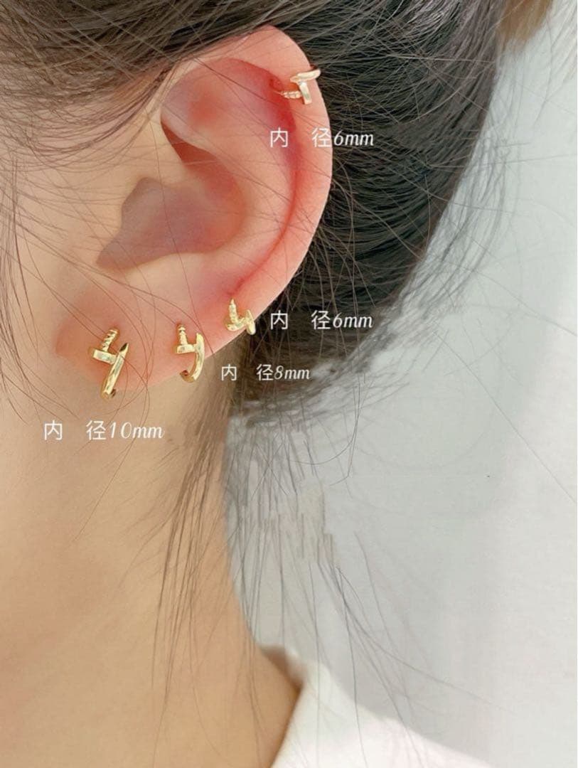 K18YG WG PG 天然ダイヤモンド　釘モチーフ　フープピアス(ダイヤなし)