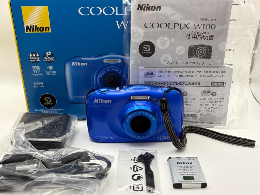 【美品】　Nikon COOLPIX W100 青　デジカメ　箱付　SDカード付