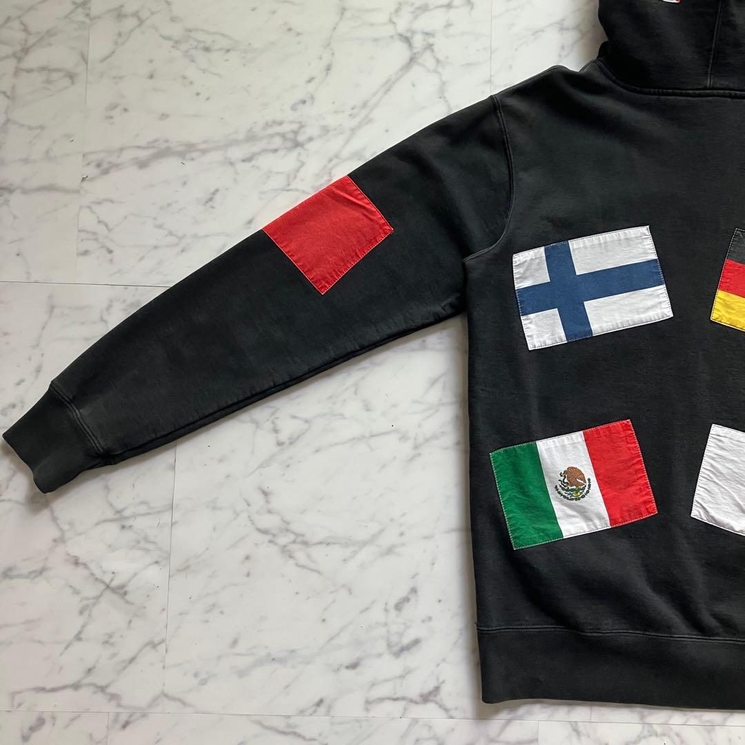 【美品】Supreme パーカー 国旗プリント ブラック 黒 Mサイズ カナダ製