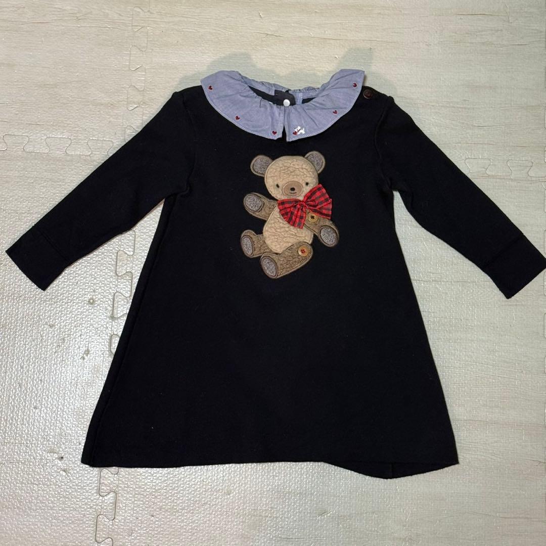 ファミリア familiar 90 ニット ワンピース 長袖 クマ 刺繍