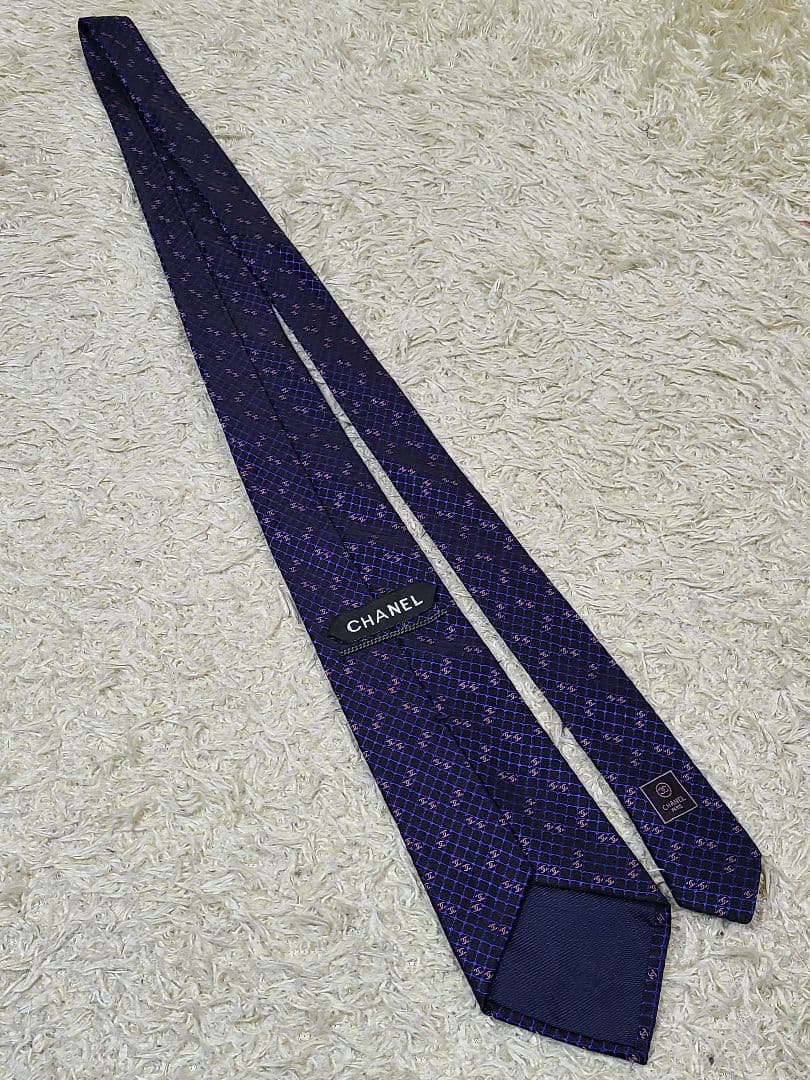 極美品 CHANEL シャネル ネクタイ ココマーク ロゴ 総柄 チェーン