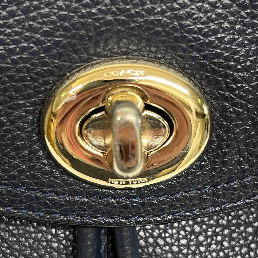 保存袋付！coach リュック375812ターンロック革レザーネイビーmi092