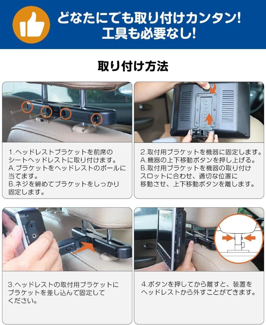 EONON DVDプレイヤー ヘッドレストモニター 2個セット 10.1インチ