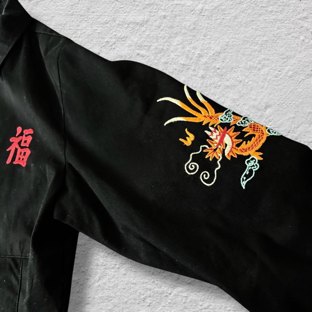 HOUSTONベトジャン別珍ベトナムジャケット虎刺繍vintage古着ブラックL