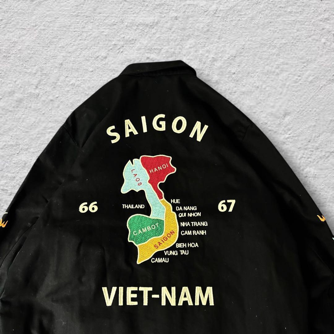 HOUSTONベトジャン別珍ベトナムジャケット虎刺繍vintage古着ブラックL