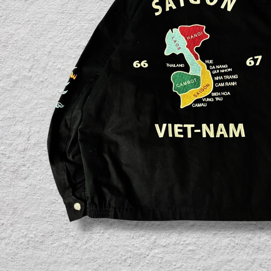 HOUSTONベトジャン別珍ベトナムジャケット虎刺繍vintage古着ブラックL