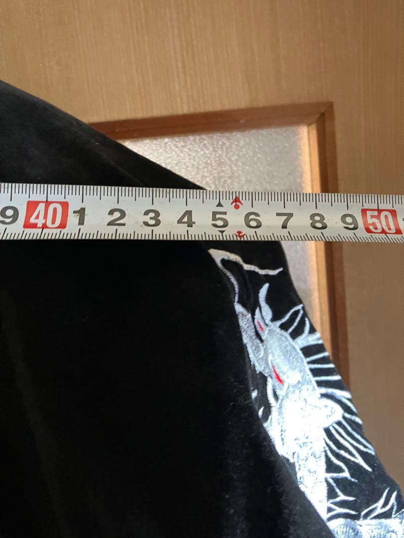 リバーシブルOpen Dich スカジャン ベロア 刺黒地 龍 ブルー虎刺繍M