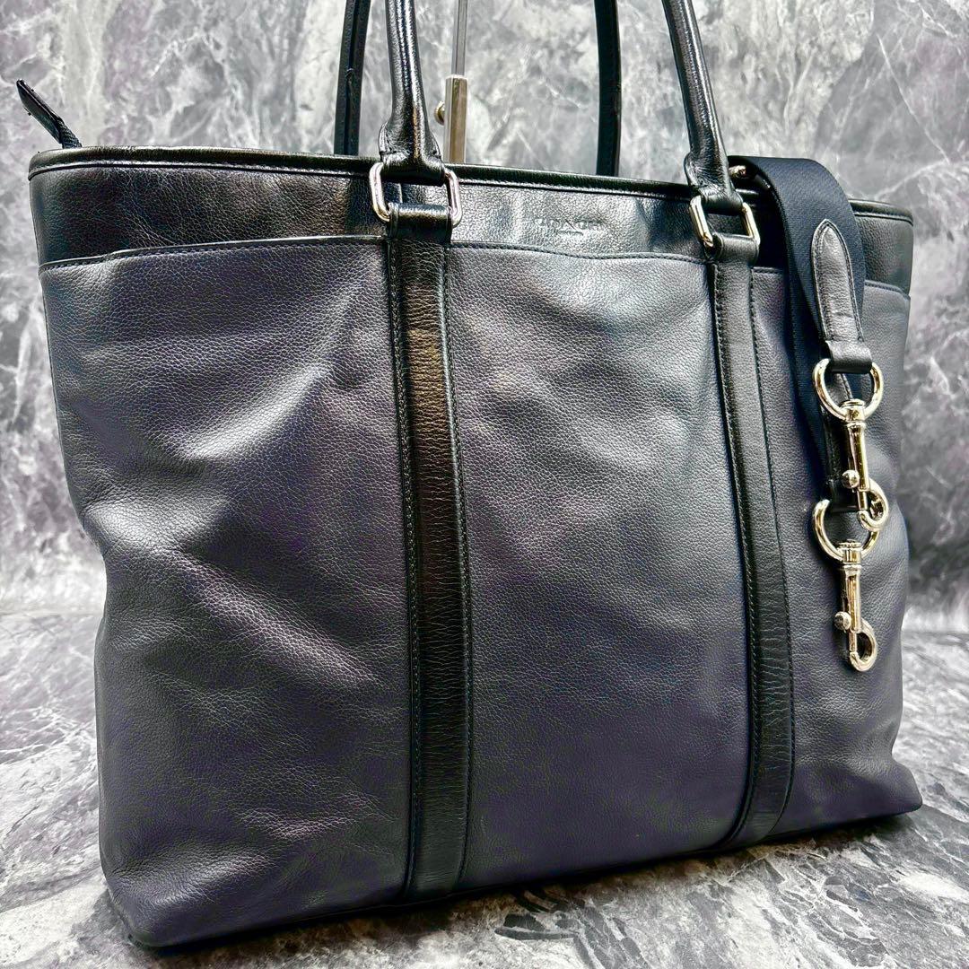 COACH メトロポリタン レザートートバッグ 2way ネイビー×ブラック