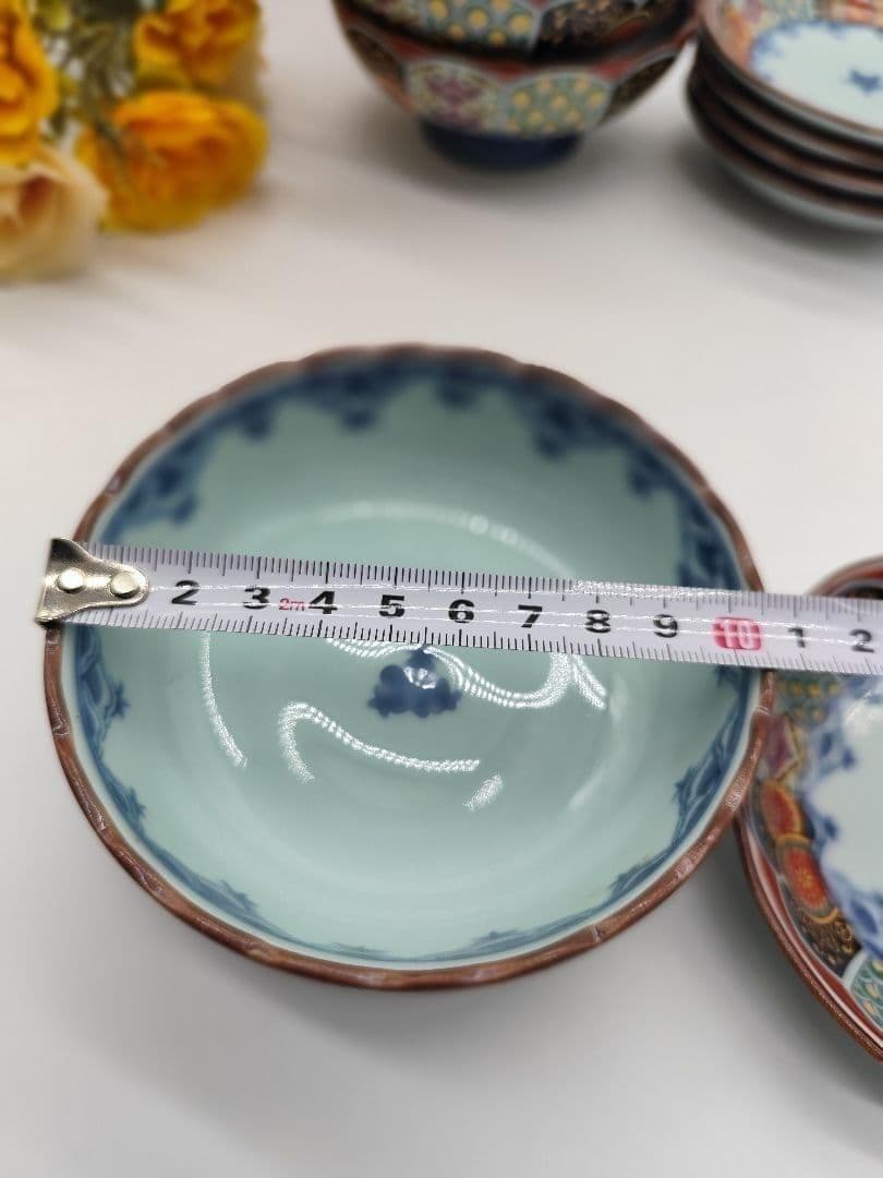 有田焼 聖山窯　丸紋 古伊万里 高台小鉢　小皿 10客 金彩 赤絵