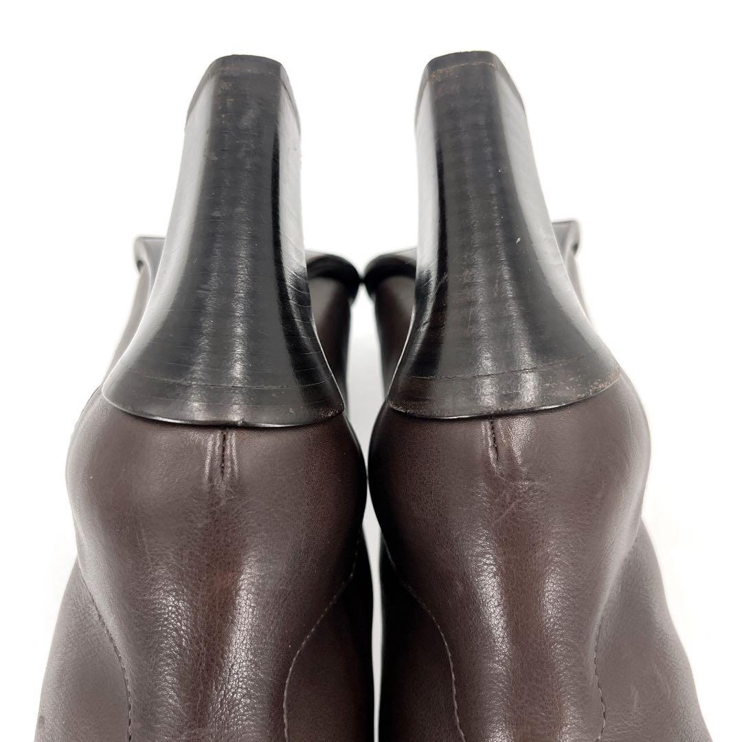 ルイヴィトン　ロングブーツ　LVロゴ金具　ベルトデザイン　ブラウン　レザー　36