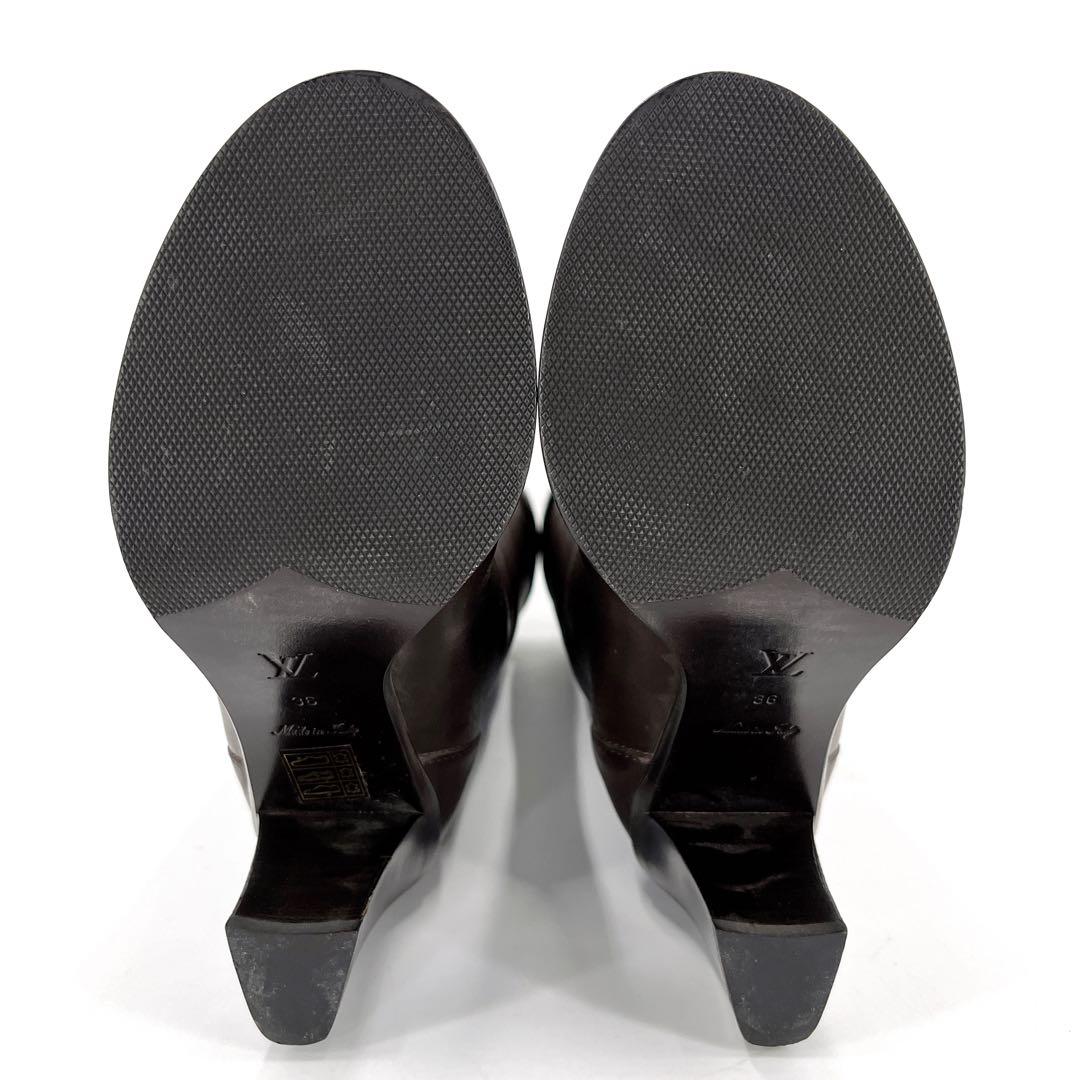 ルイヴィトン　ロングブーツ　LVロゴ金具　ベルトデザイン　ブラウン　レザー　36