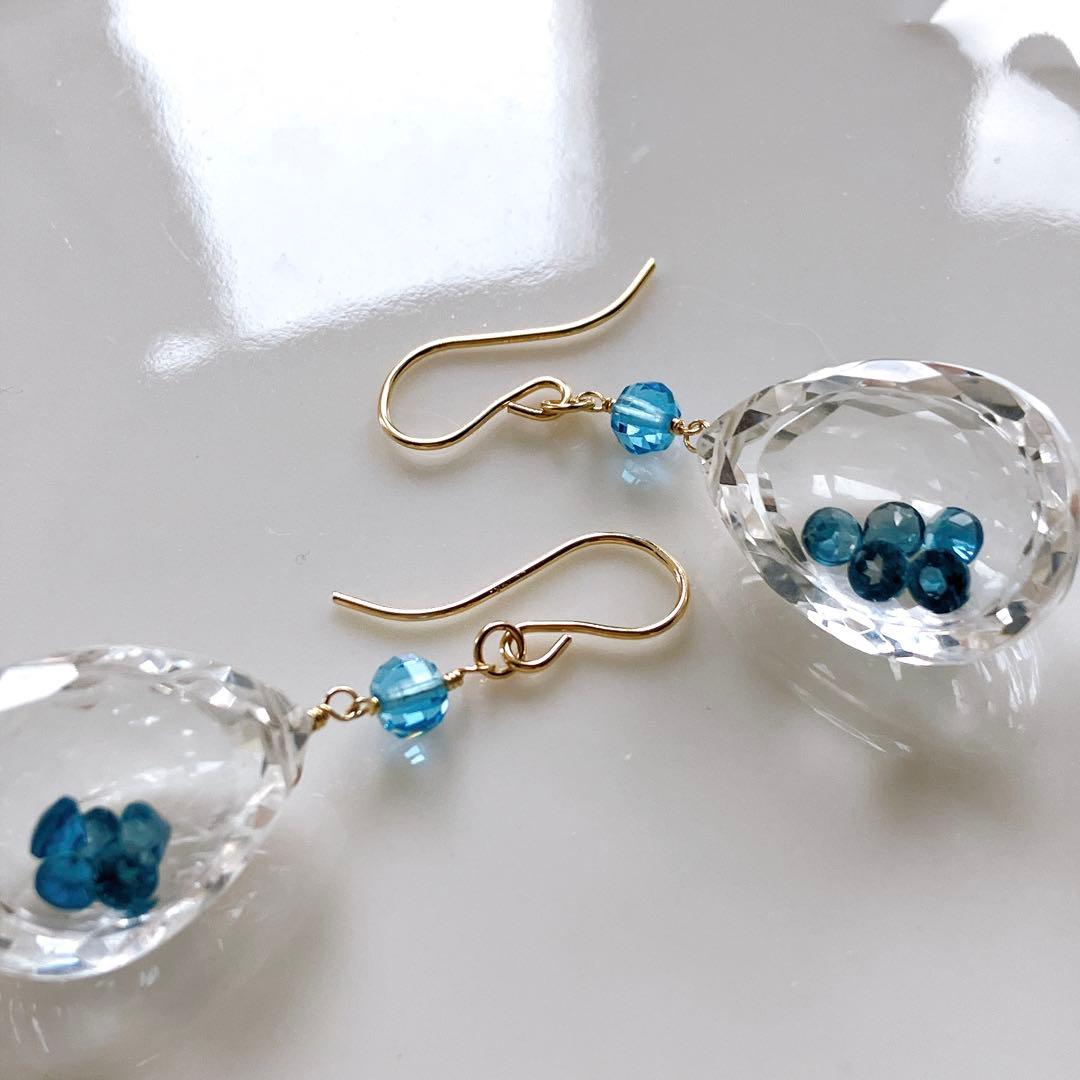 リリィ◆ラスト1点✧ロンドンブルートパーズ×水晶ジュエリーボックスピアス