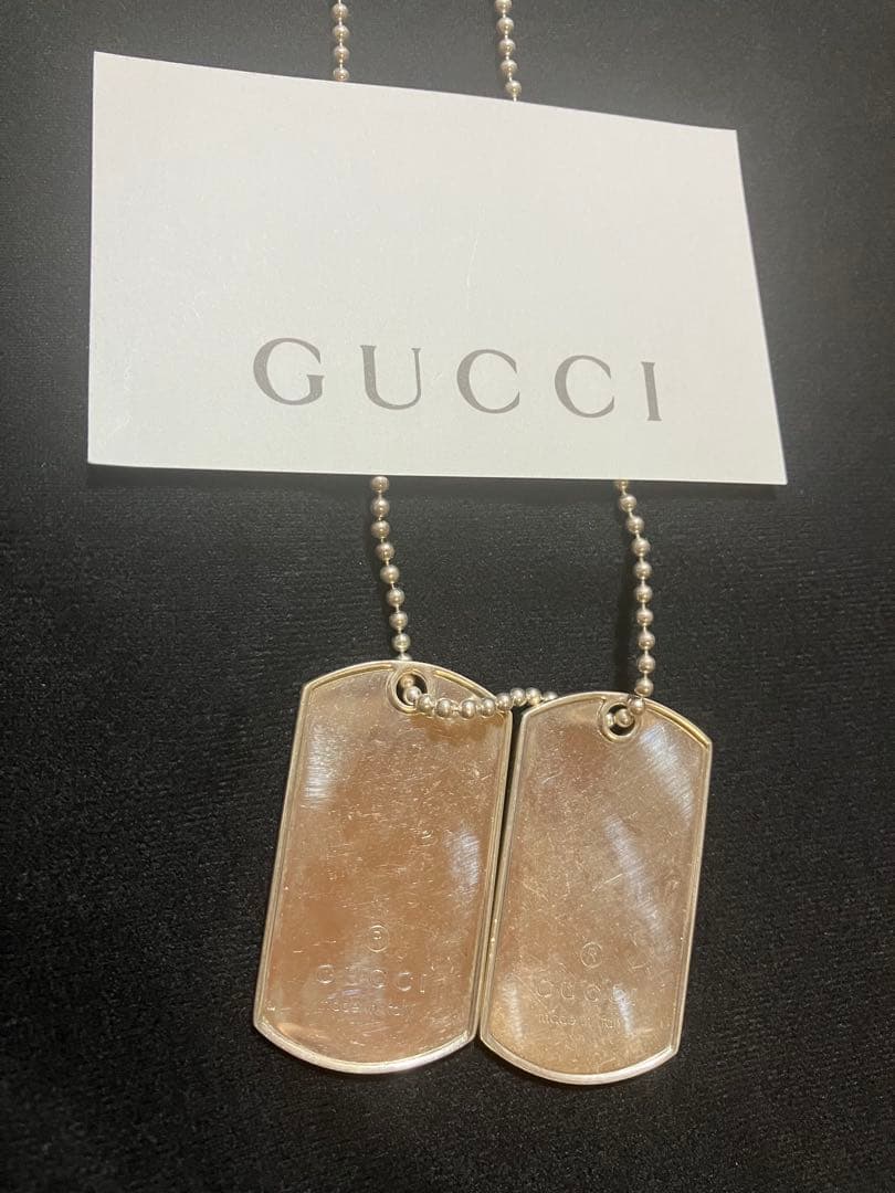 GUCCI シルバー925 ダブルドッグタグ ネックレス プレート 専用箱付き