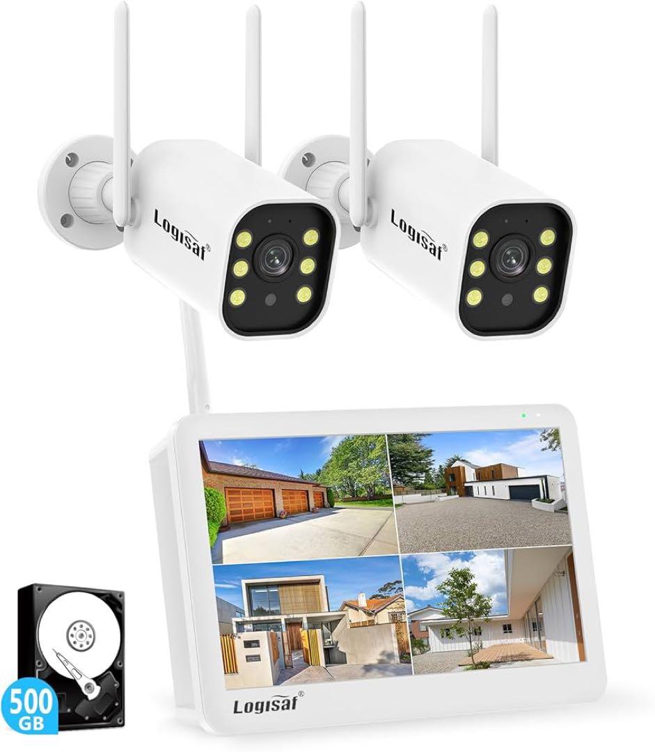 【大特価】防犯カメラ 屋外 2台 モニター付き ワイヤレス 120°広角レンズ