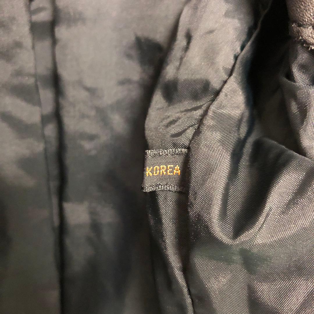 ヴィンテージ 韓国製 古着 襟付 リブ切替 レザージップアップジャケット