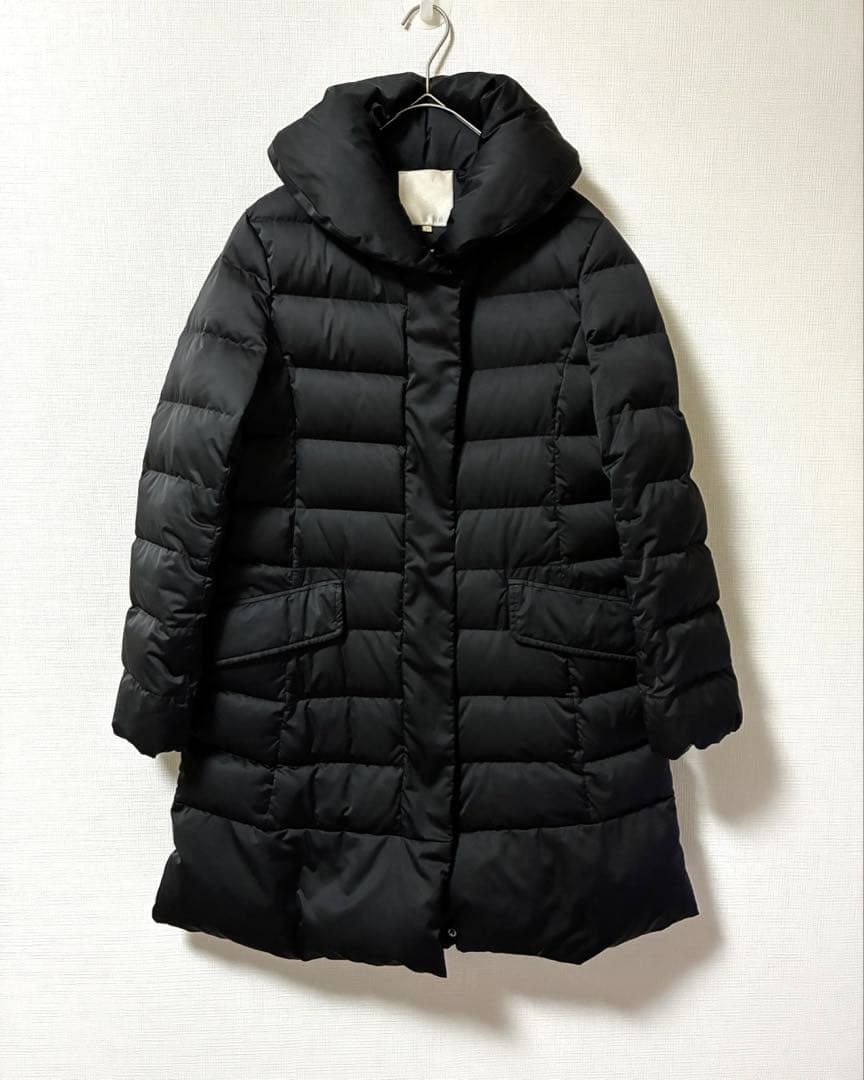 【自由区】ロングダウンコート　ショールカラー　黒　　女優襟　軽量　洗える　40