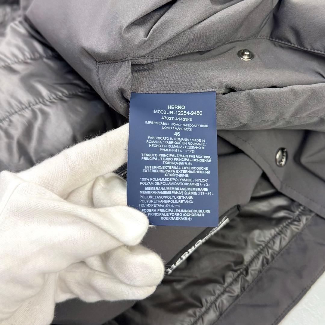極美品 ヘルノ リゾート フード着脱可 ステンカラーコート グレー 46