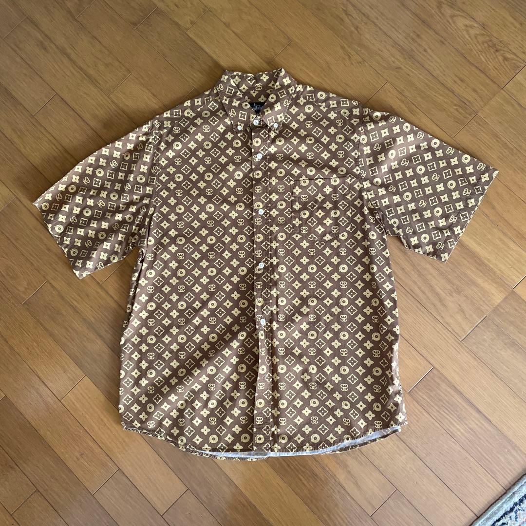 Old Stussy ボタンダウンシャツ 茶系 Mサイズ(大きめ)
