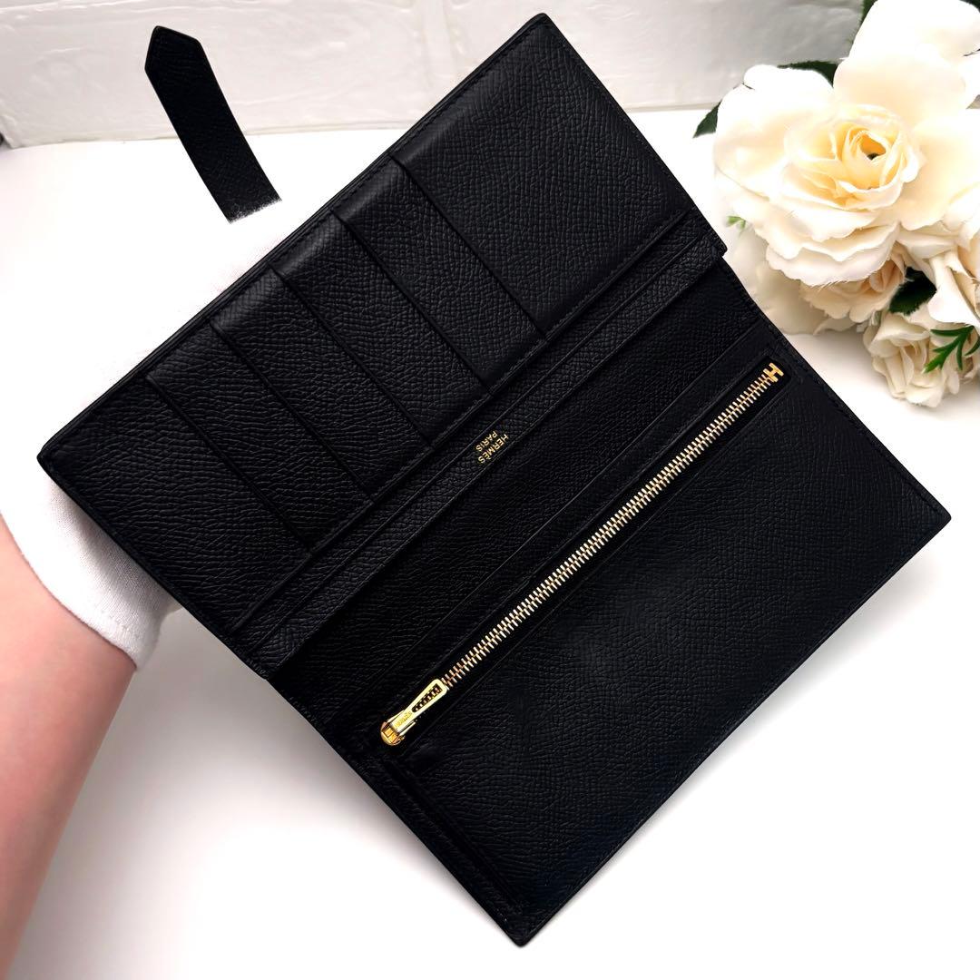 HERMES エルメス べアン スフレ 長財布 黒 ブラック ゴールド金具