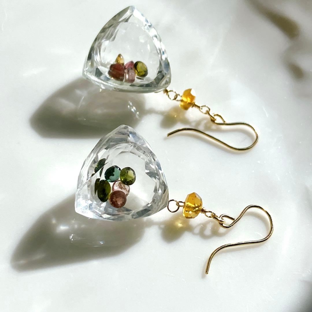 マルモ◆一点物✧水晶×マルチカラートルマリン ジュエリーボックスピアス