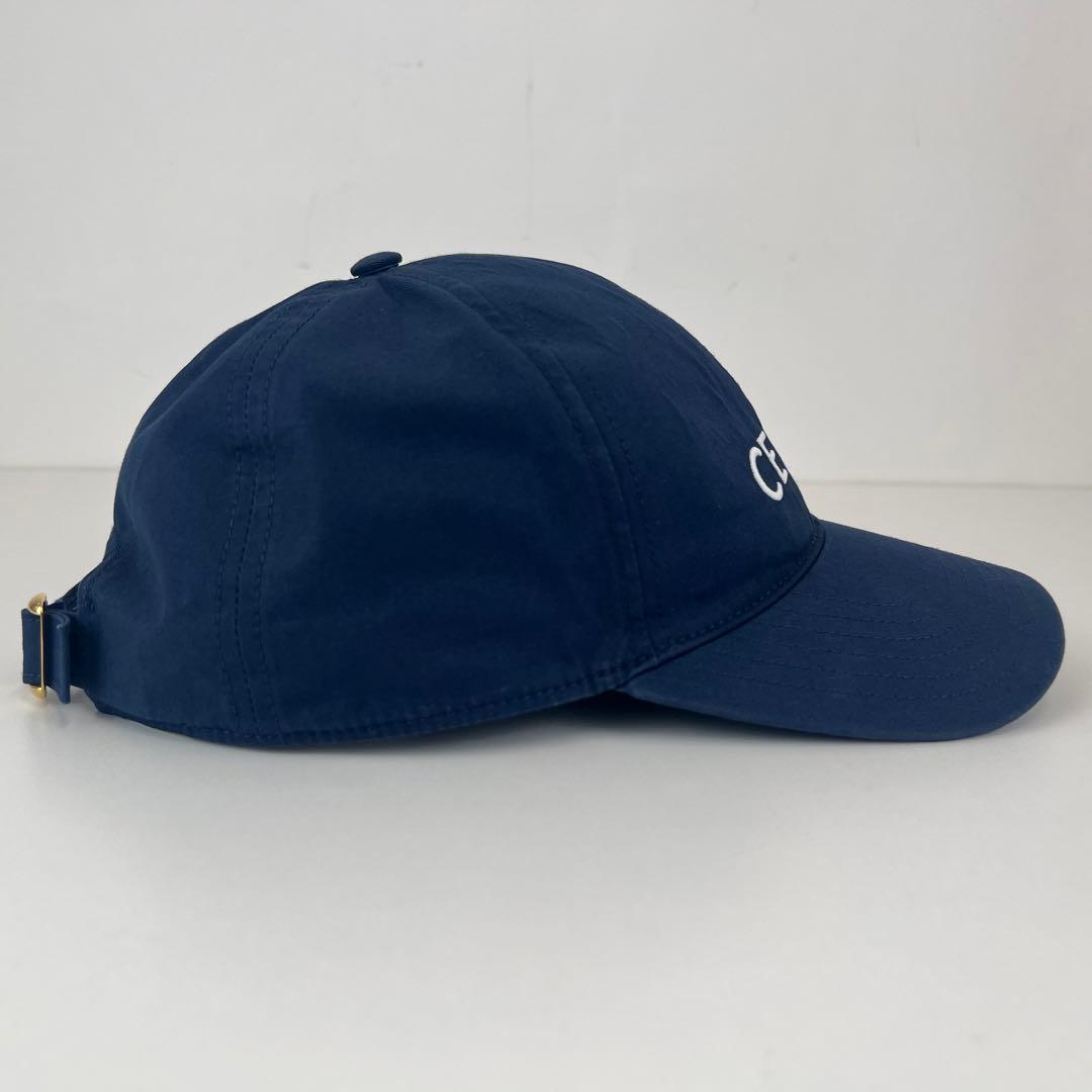 美品　CELINE セリーヌ キャップ 帽子　コットン　ネイビー　ロゴ　刺繍　S