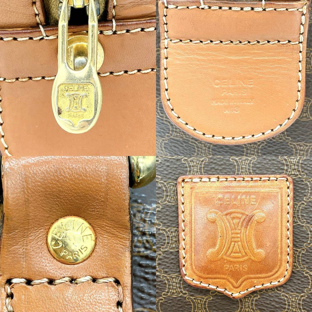 【CELINE】ボストンバッグ　マカダム柄　ゴールド金具　ブラウン　PVC