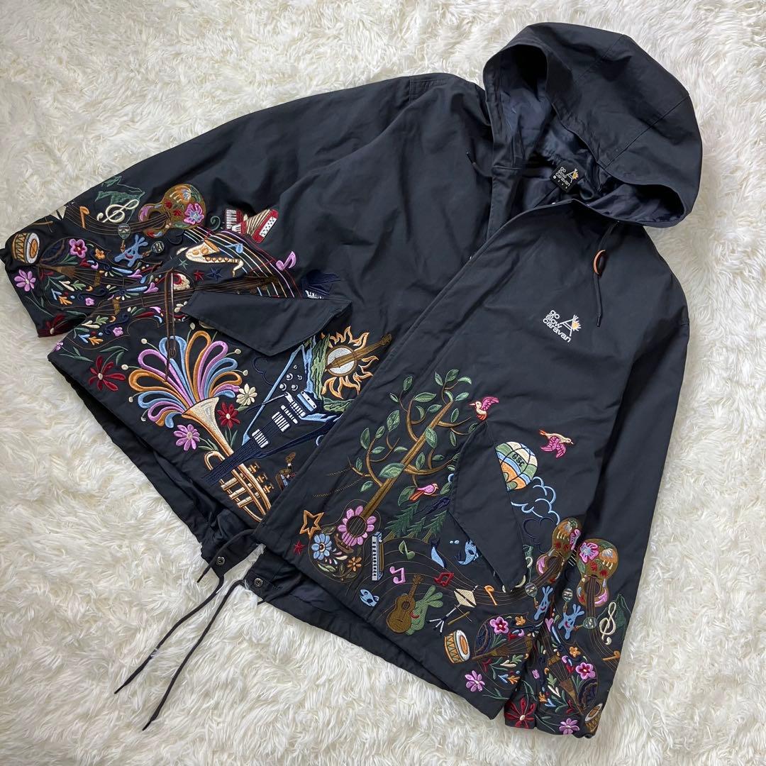 go slow caravan コードクロスパネル 刺繍 モッズコート 黒 音楽