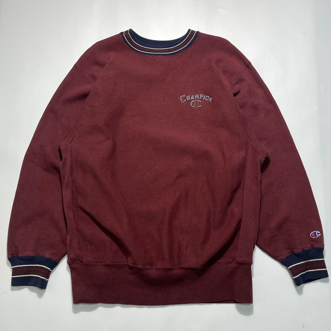 90s チャンピオンUSA製 リバースウィーブ バーガンディ リブライン7356